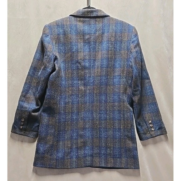 Vintage Eddie Bauer Women's Blazer Jacket Coat 100% Wool Blue Plaid Size Small - Picture 5 of 7